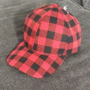 NWOT Women's Red and Black Buffalo Plaid Baseball Cap